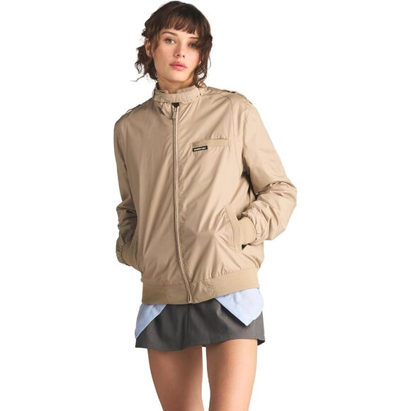 🆕Women’s Classic Iconic Racer Jacket Khaki Polyester Stylish Trendy Casual - Picture 4 of 7
